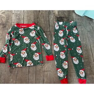 Kids Christmas Santa Print Pajama Set Long Sleeve Pants Green Red